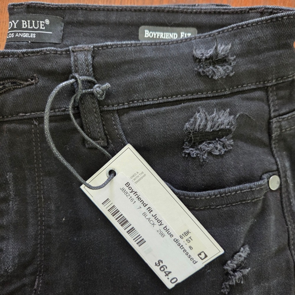 NWT Judy Blue Boyfriend Fit Distressed Black Jeans Casual Denim - Picture 9 of 12